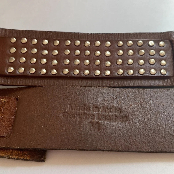 Studded Leather Full Grain Leather Silver Hardware Brown‎ Belt Silver Studs - Picture 5 of 7